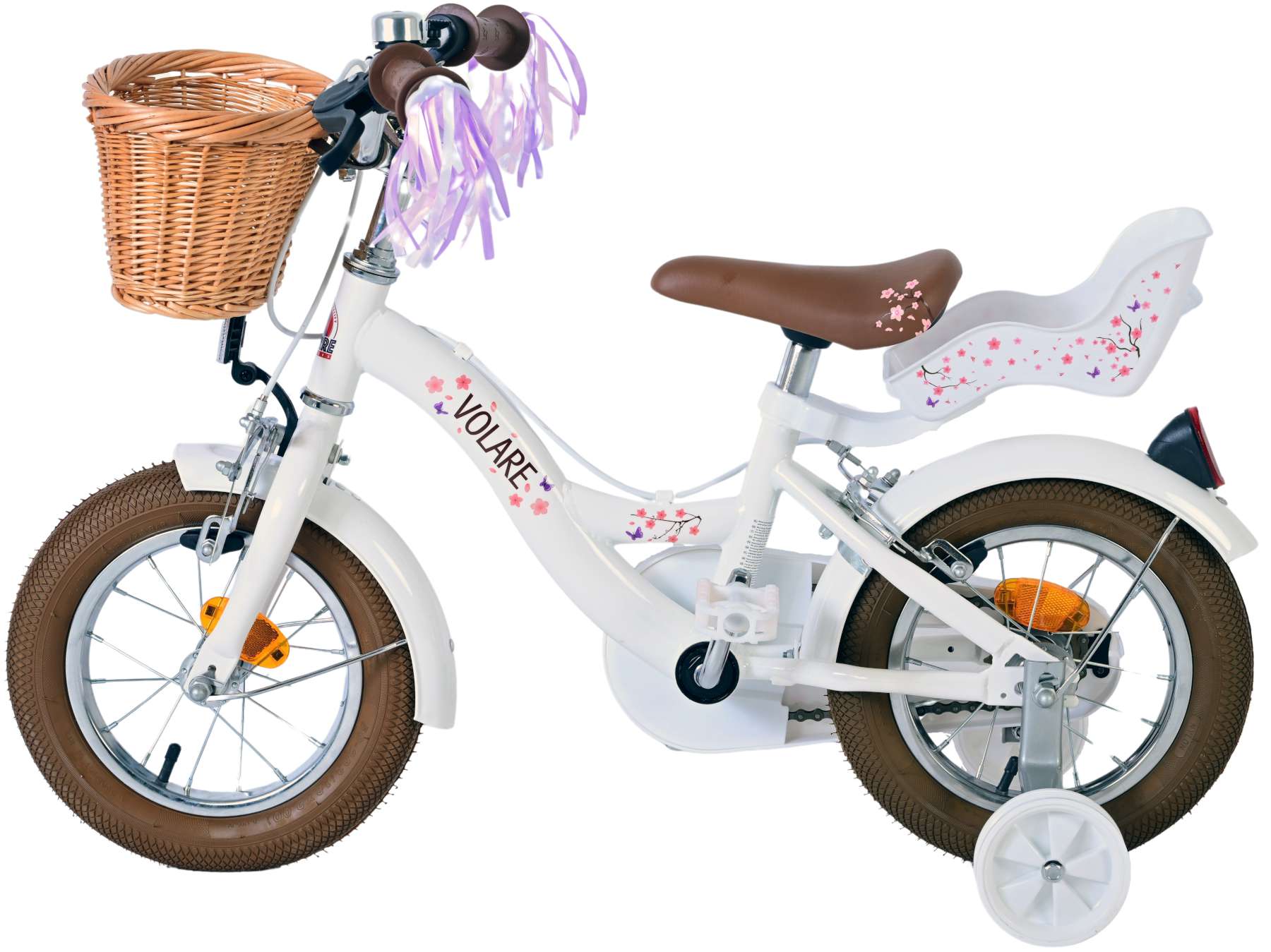 Volare bloesem kinderfiets - meisjes - 12 inch - wit - twee handremmen