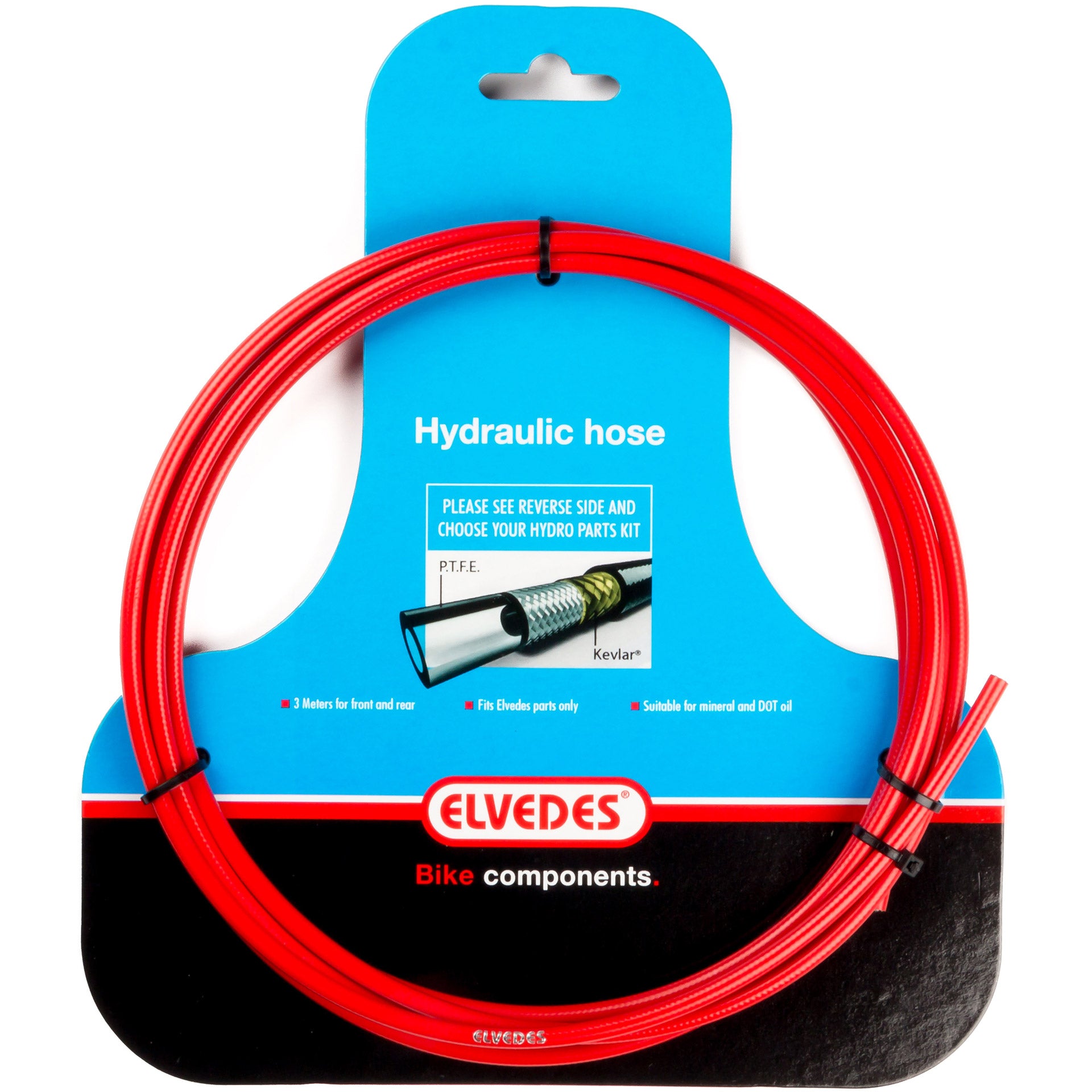 Hydraulische leiding Elvedes met PTFE voering en kevlar protection - rood (3 meter op kaart)