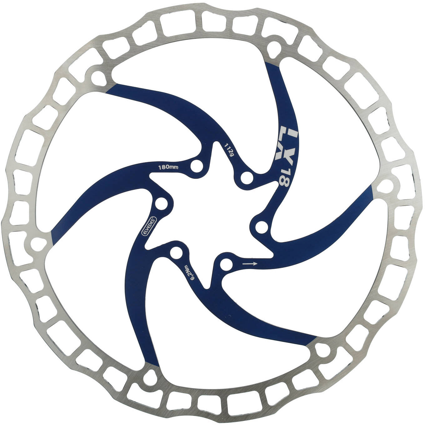 Elvedes rotor monobloc 180mm 112g 6 trous + boulon blw 2015198