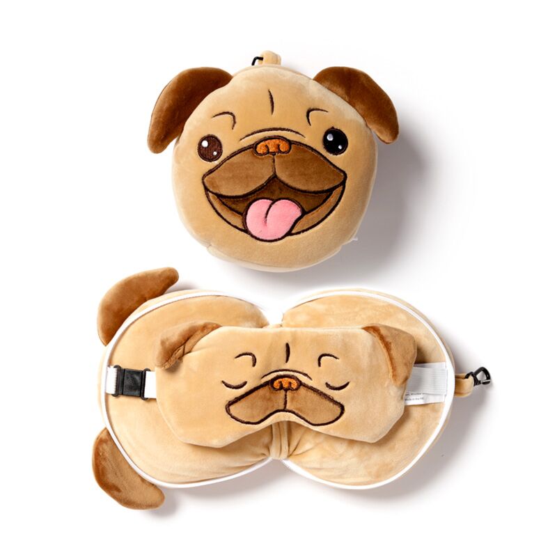 Ty relaxeazzz mopshond rond pluche reiskussen slaapmasker