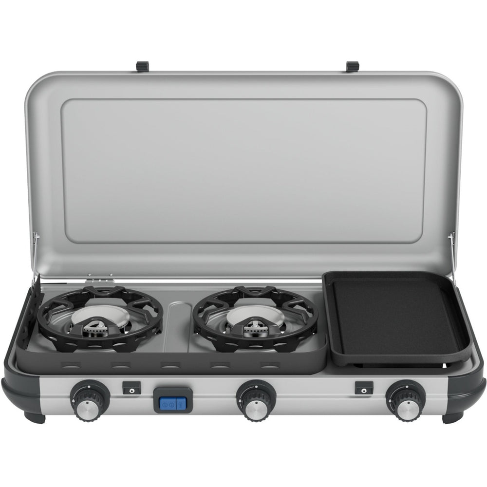 Campingaz camping kitchen 2 multi-cook campingkooktoestel – 3-delig kookoppervlak – elektronische ontsteking - zilvergrijs