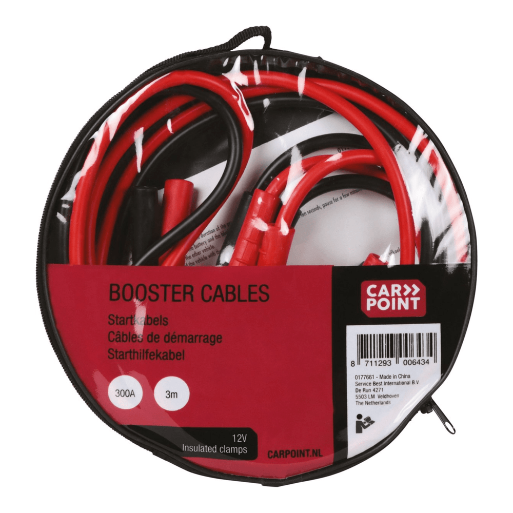 Carpoint startkabels 300a – 3 meter – 12 24v – geïsoleerde klemmen – inclusief draagtas – voor noodstart auto