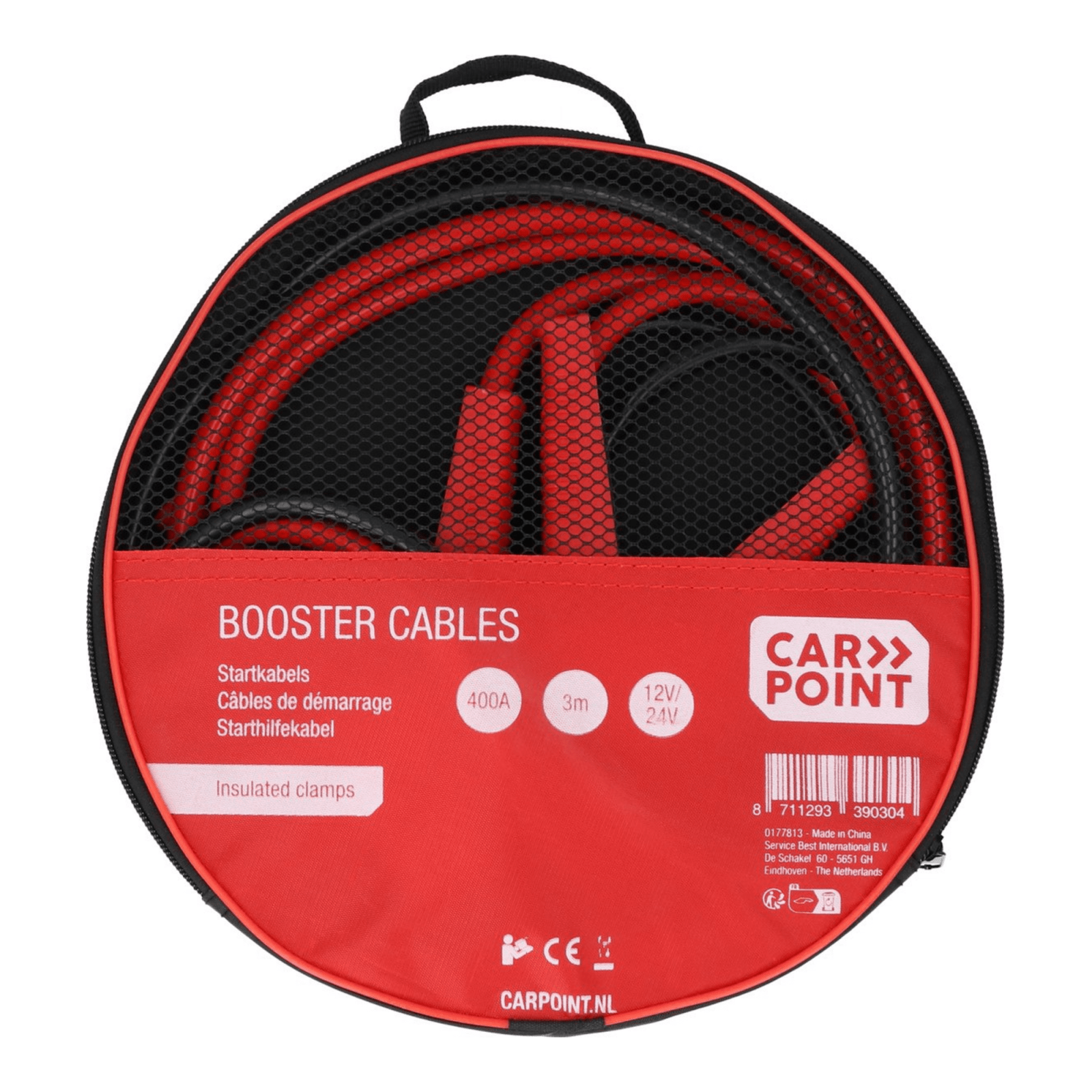 Carpoint startkabelset 400a – 12v 24v – 3 meter – geïsoleerde iso-klemmen – inclusief draagtas – voor noodstart
