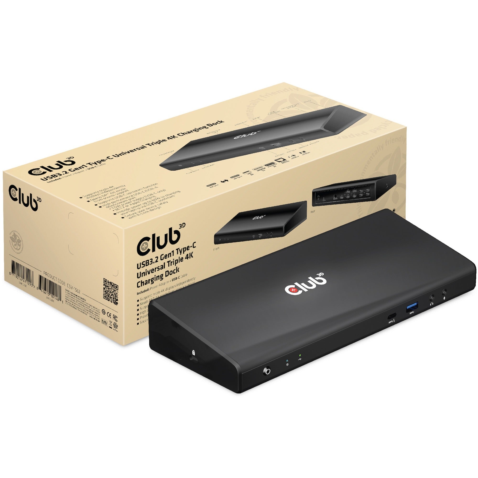 Club 3D Club 3D USB C 3.2 Gen1 Universeel Drievoudig 4K Oplaadstation