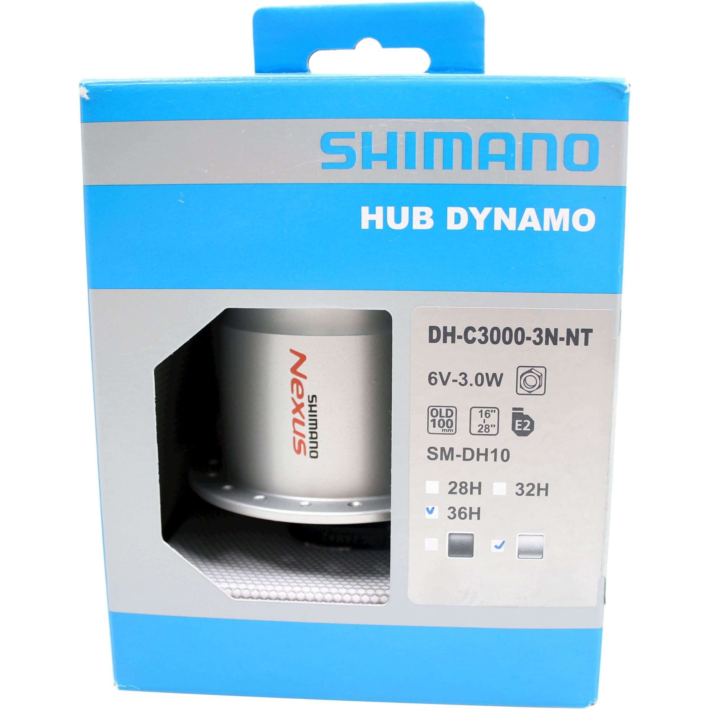 Moyeu dynamo Shimano Nexus DH-C3000-3N 3 Watt - 36 trous - frein sur jante - argent