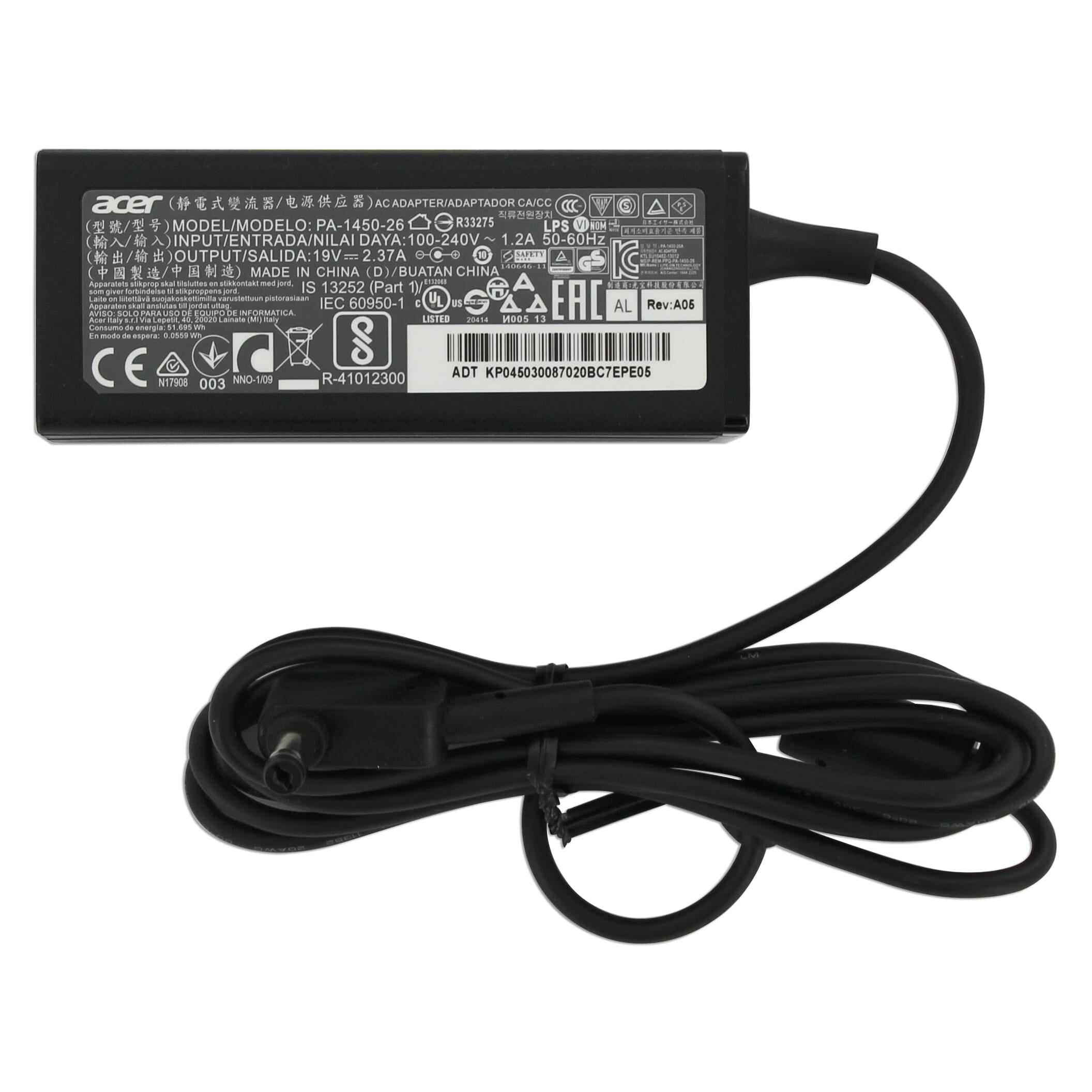 Acer laptop ac adapter 45w zwart