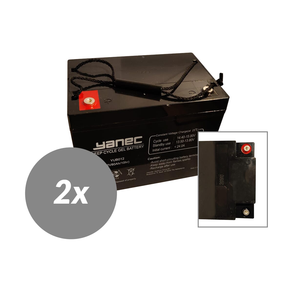 Yanec gel accu 12v 80ah vervangingsset (excl. kabels)