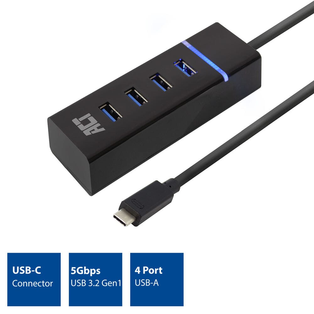 ACT Connectiviteit USB-C Hub 3.2 met 4 USB-A poorten