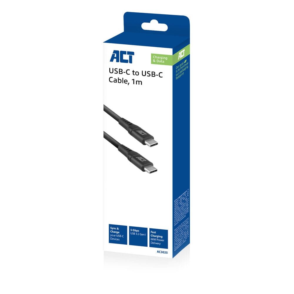 ACT USB 3.2 Gen1 laden datakabel C mannelijk C mannelijk 1 meter