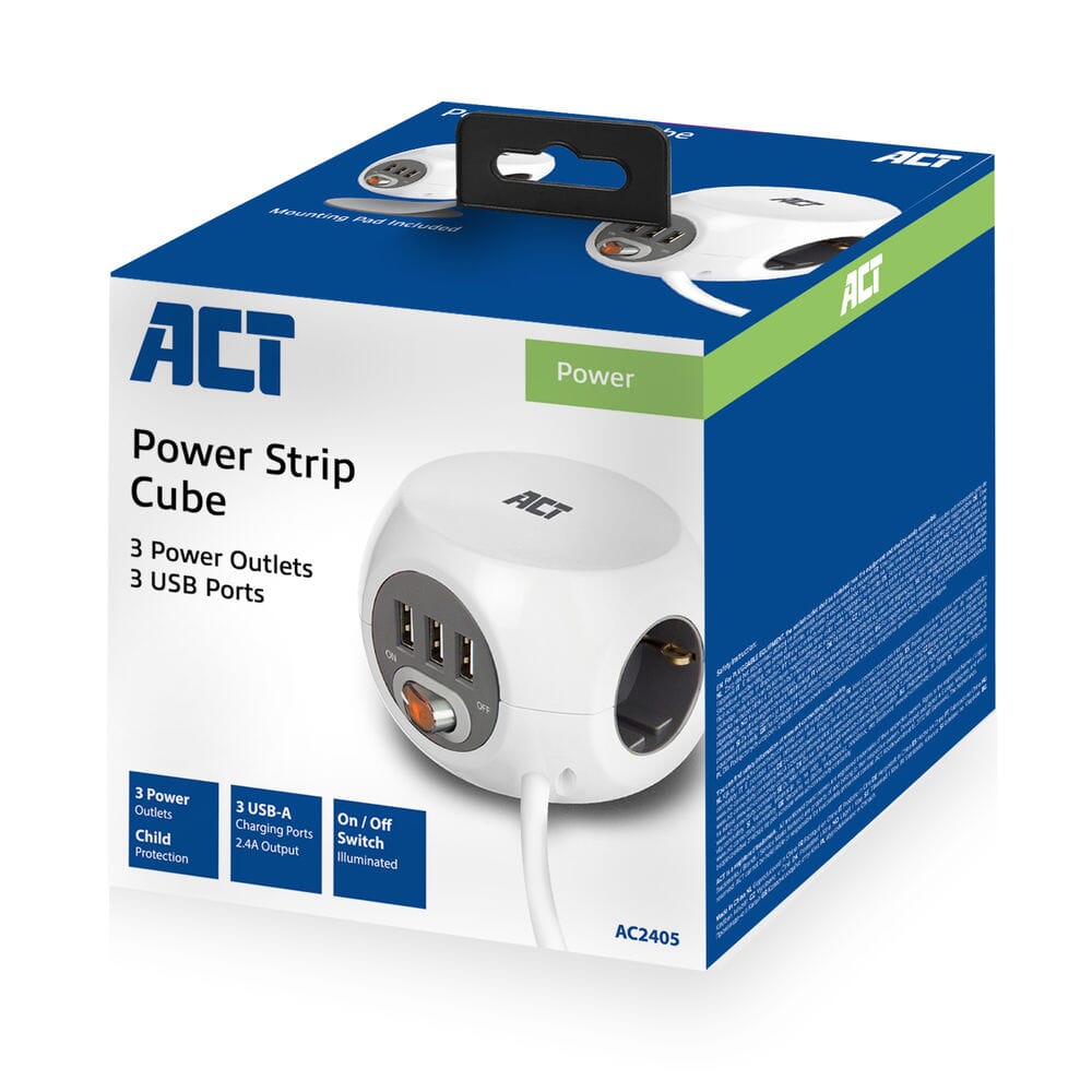 Act vierkante stekkerdoos (pdu) met 3 stopcontacten type f 1,5m