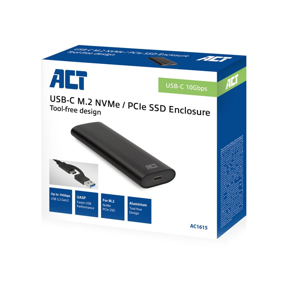 Act USB-C M.2 NVME PCIe SSD-behuizing, gereedschapsvrij
