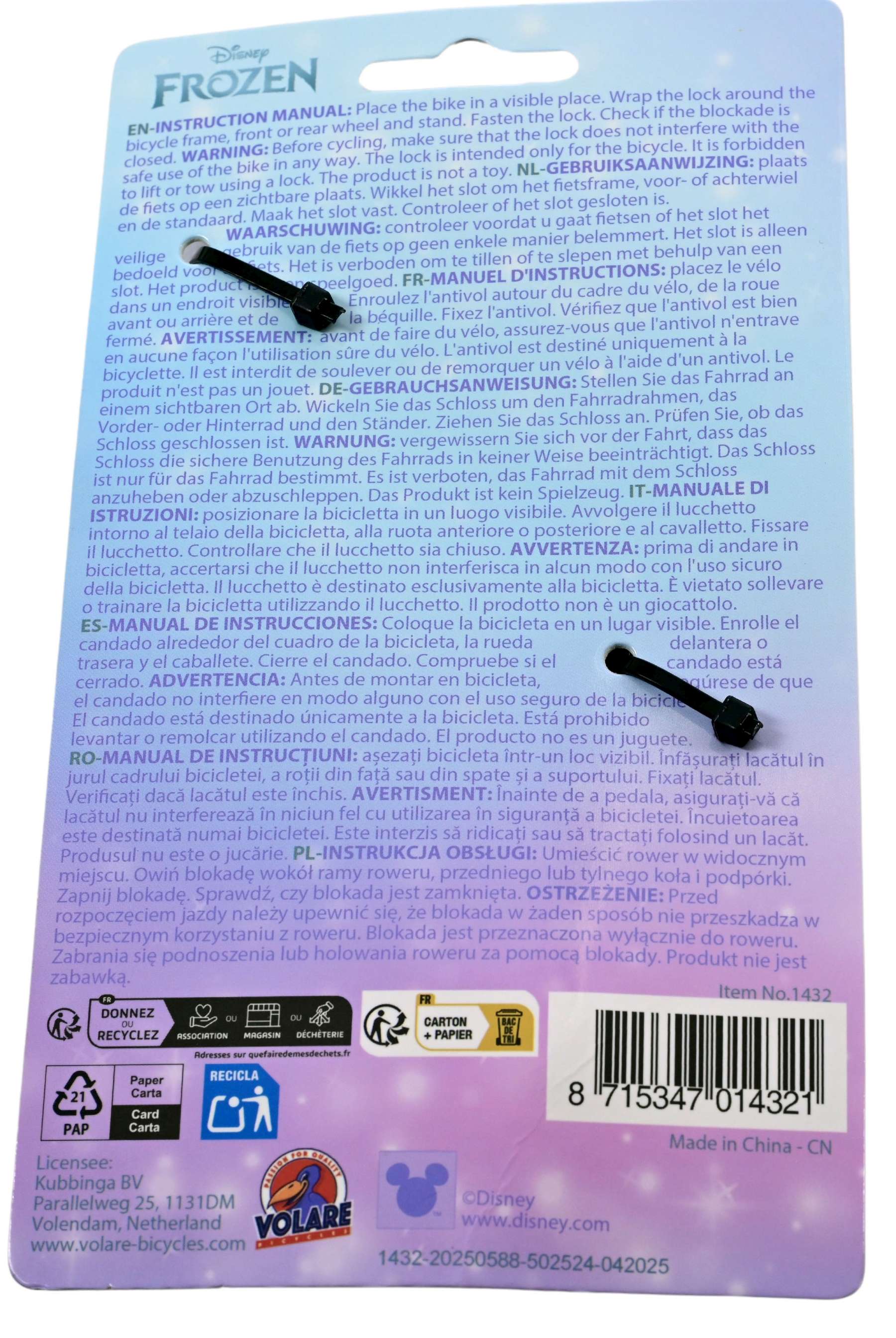 Disney die eiskönigin disney frozen - kabelslot - lichtblauw paars