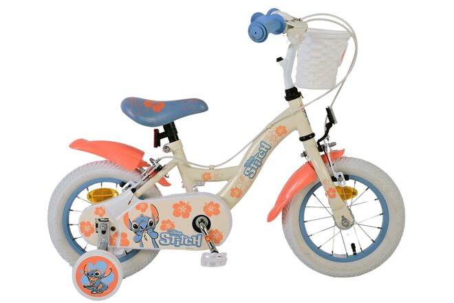 Stitch disney kinderfiets - meisjes - 12 inch - twee handremmen - crème blauw koraal