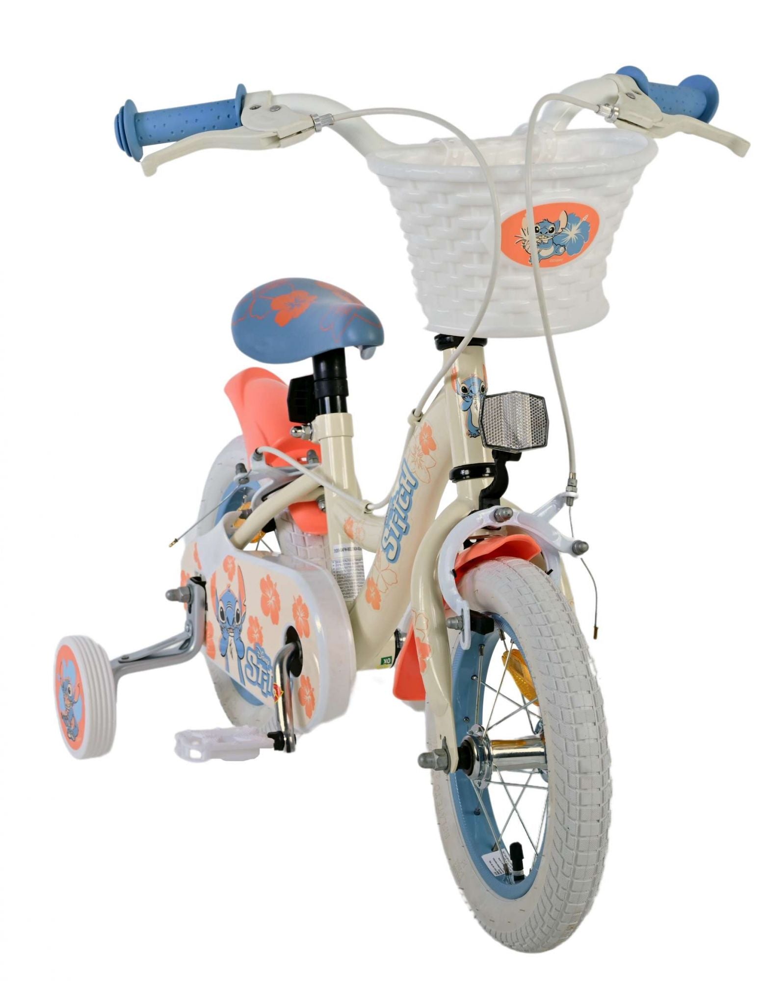 Stitch disney kinderfiets - meisjes - 12 inch - twee handremmen - crème blauw koraal