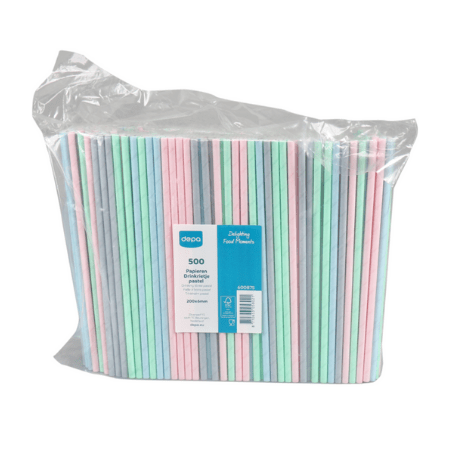 Depa drinkrietje papier pastel fsc 20cm x 6mm (500 stuks)