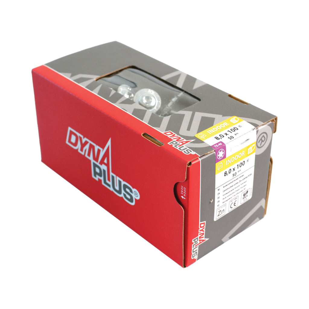 Dynaplus houtbouwschroef verzinkt tellerkop deeldraad +snijpunt torx tx40 8.0x300 100 | 50 stuks - 0286.01.63901