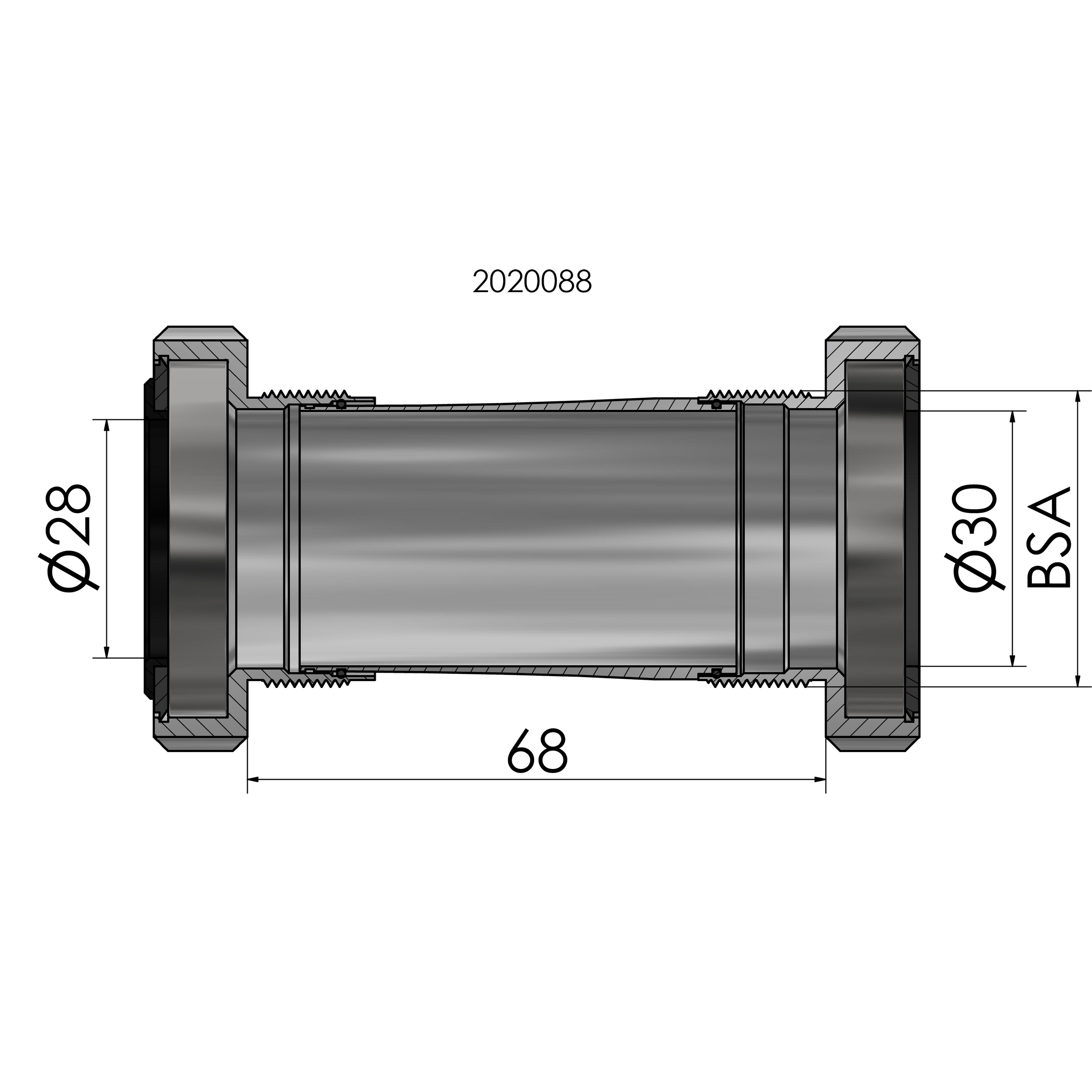 Trapas Elvedes Draad fit BSA voor Praxis race MTB 68-73 mm