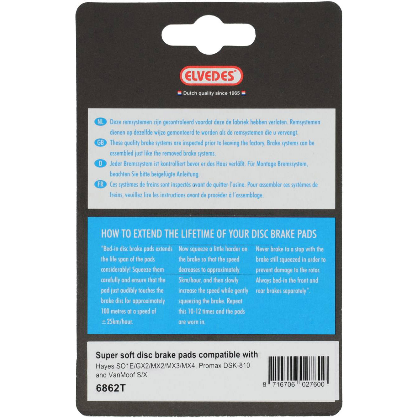 Elvedes Disc Brake Pad Set - Hayes - Organic Compound (Resin) - 1 Pair