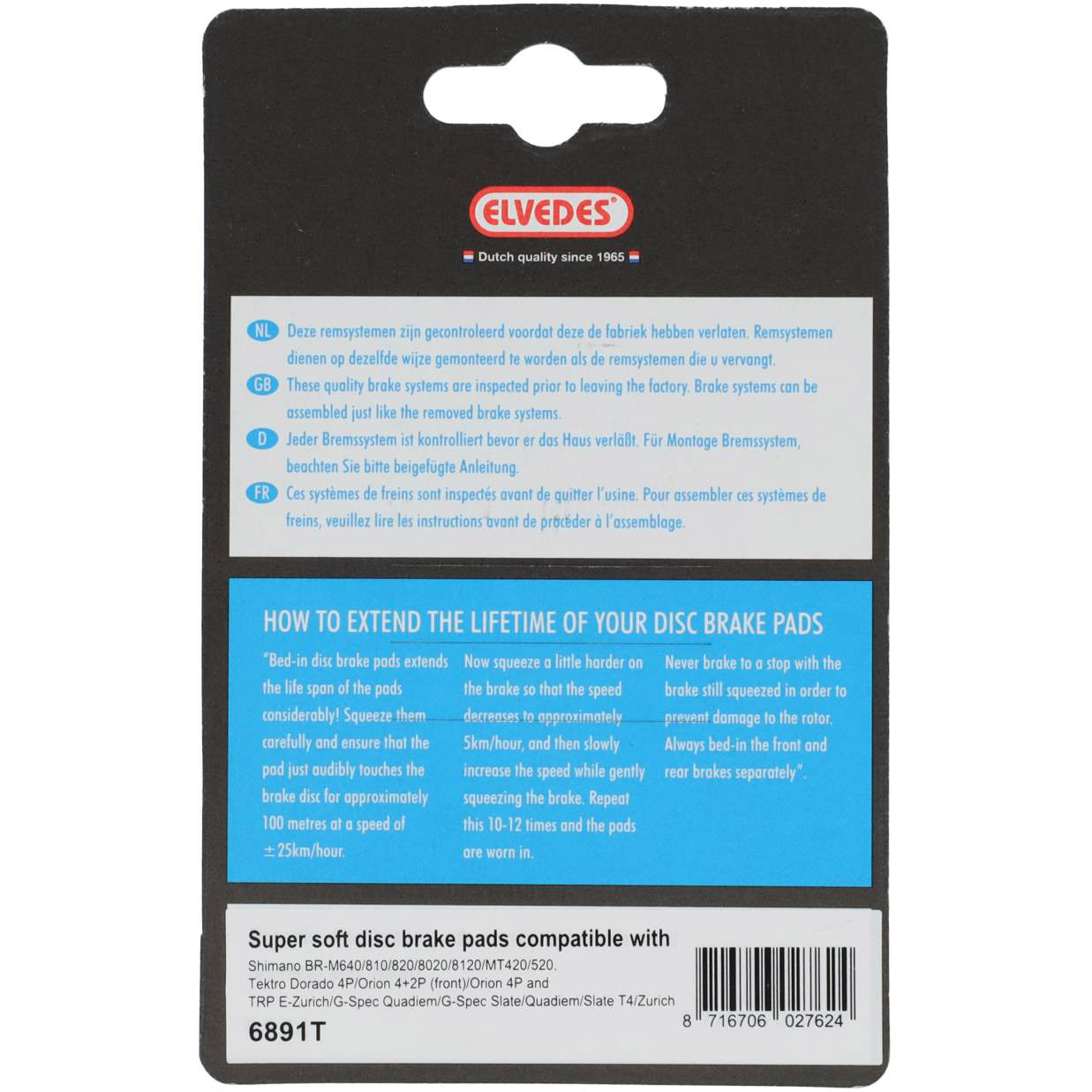 Elvedes schijfremblokset - shimano - organische compound (resin) - 1 paar