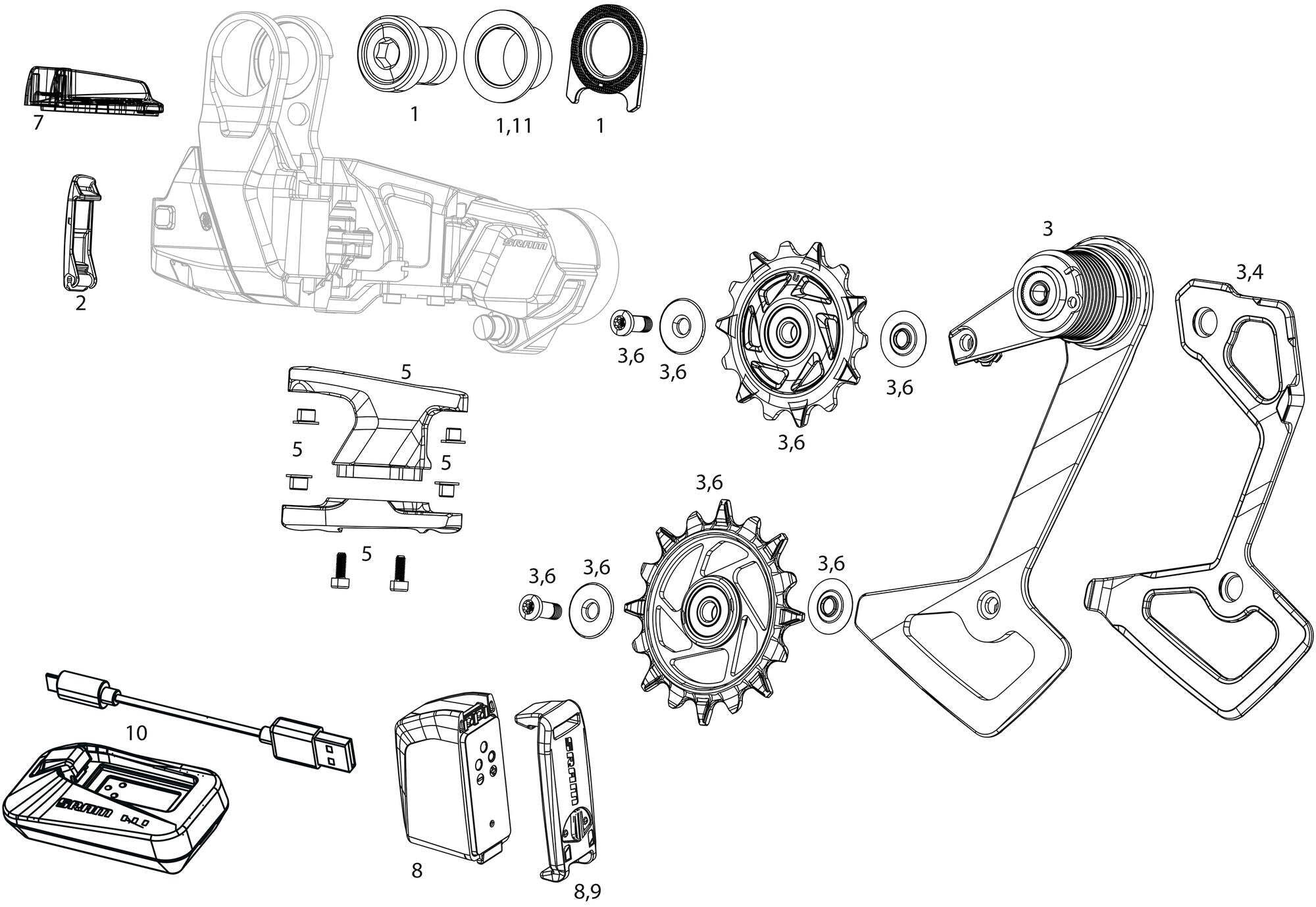 Sram achterderailleur red xplr axs e1 rear derail. red xplr axs e1 10-46t silver