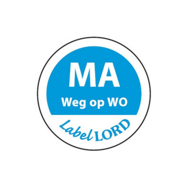 Daymark etiket 'maandag weg op woensdag' (500 stuks)