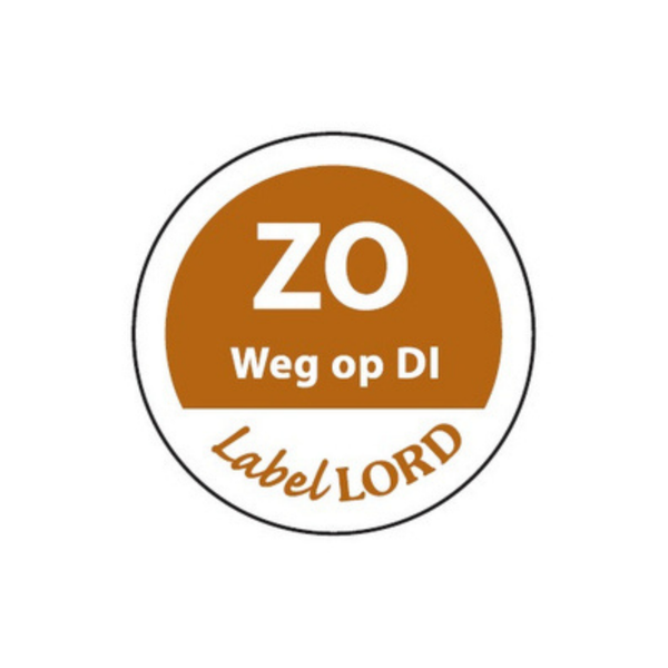 Daymark etiket 'zondag weg op dinsdag' (500 stuks)