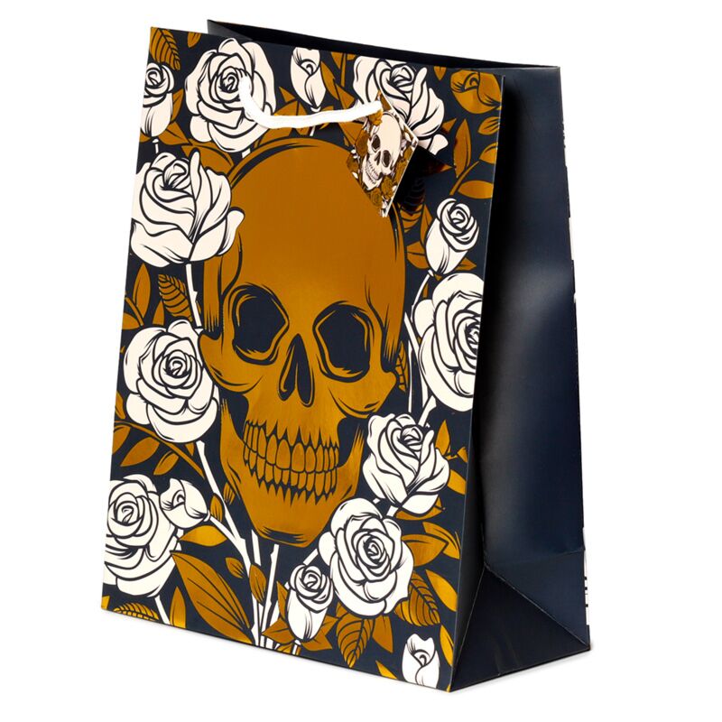 Metallic schedel rozen - cadeautasje groot