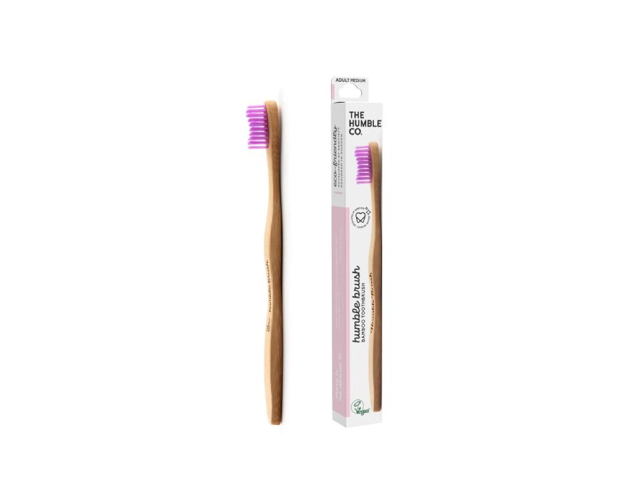 De bescheiden mede. tandenborstel bamboe - medium - paars