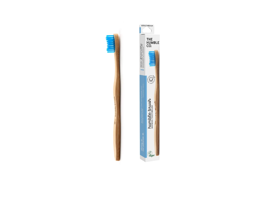 De bescheiden mede. tandenborstel bamboe - medium - blauw