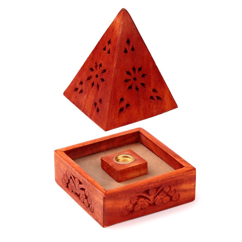 Mango hout piramide wierookhouder kegels bloemlijstwerk