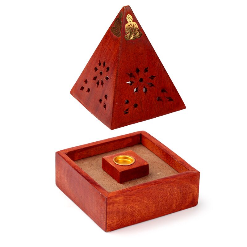 Mangohout piramide wierookhouder kegels boeddha