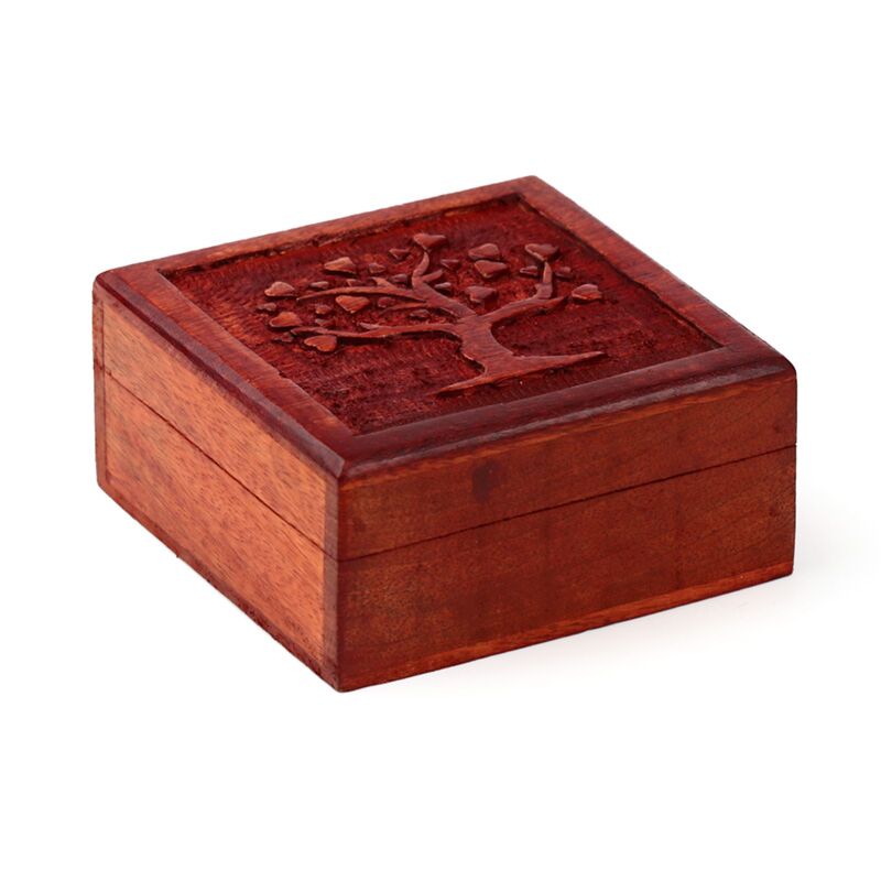 Mango hout gesneden levensboom opbergdoosje