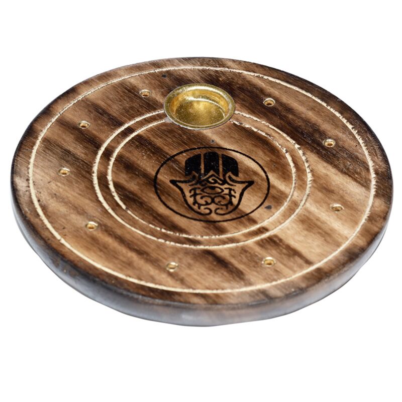Mangohout ronde hamsa wierookhouder