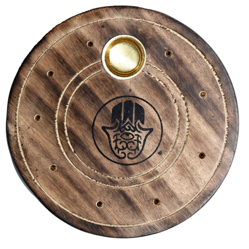 Mangohout ronde hamsa wierookhouder
