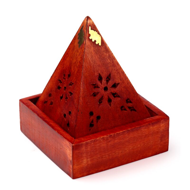 Mangohout piramide wierookhouder kegels olifant
