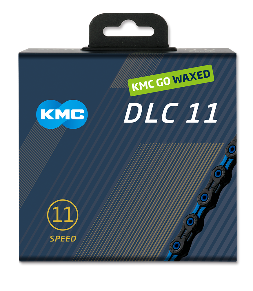 Kmc chain dlc 11 118l box waxed 11-speed black blue