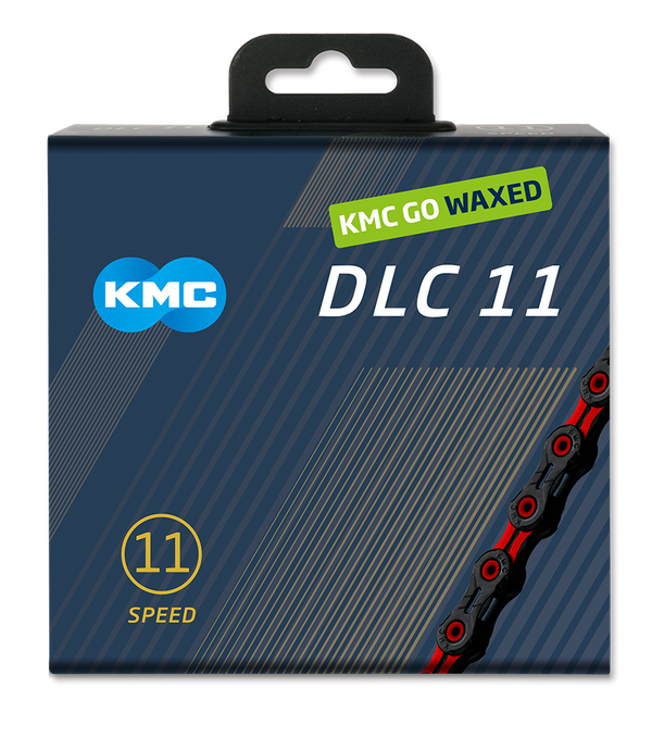 Kmc chain dlc 11 118l box waxed 11-speed black red