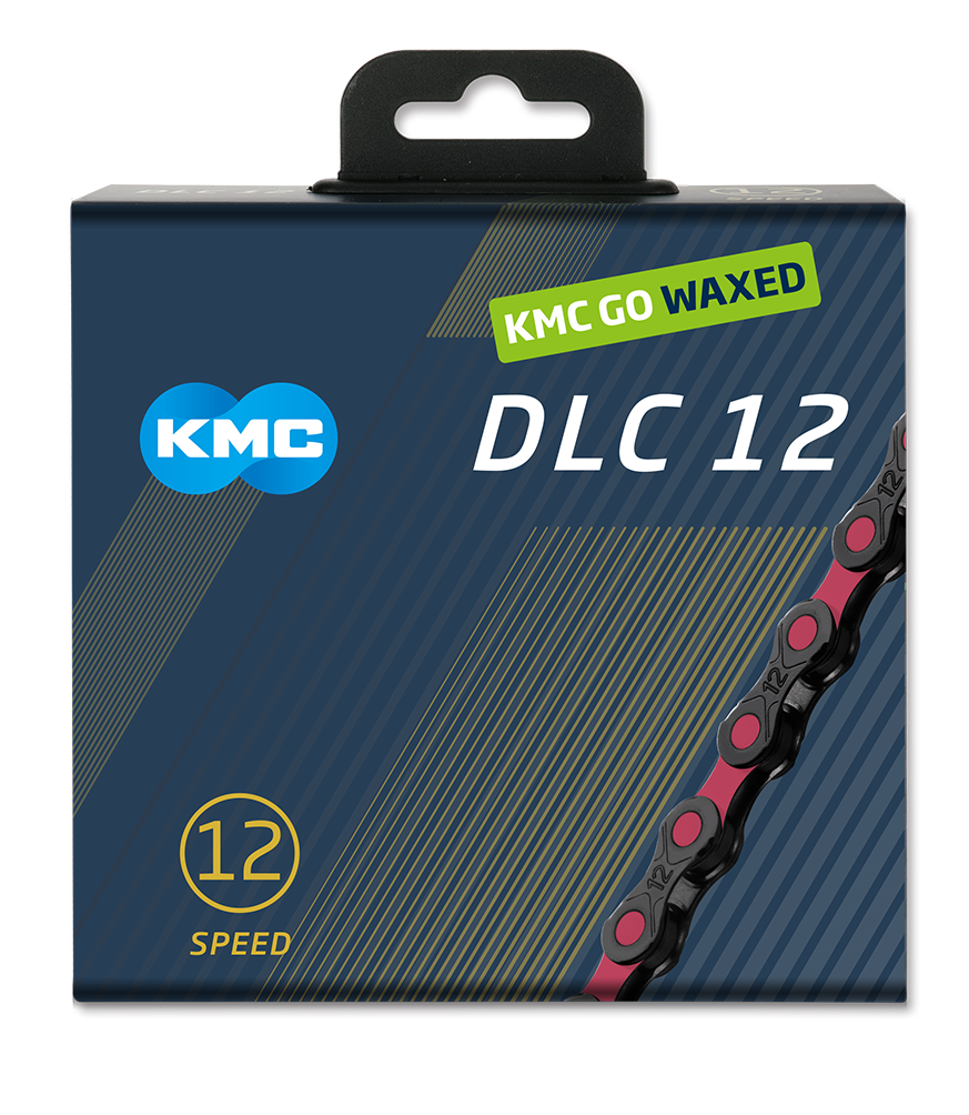 Kmc chain dlc12 126l box waxed 12-speed black pink