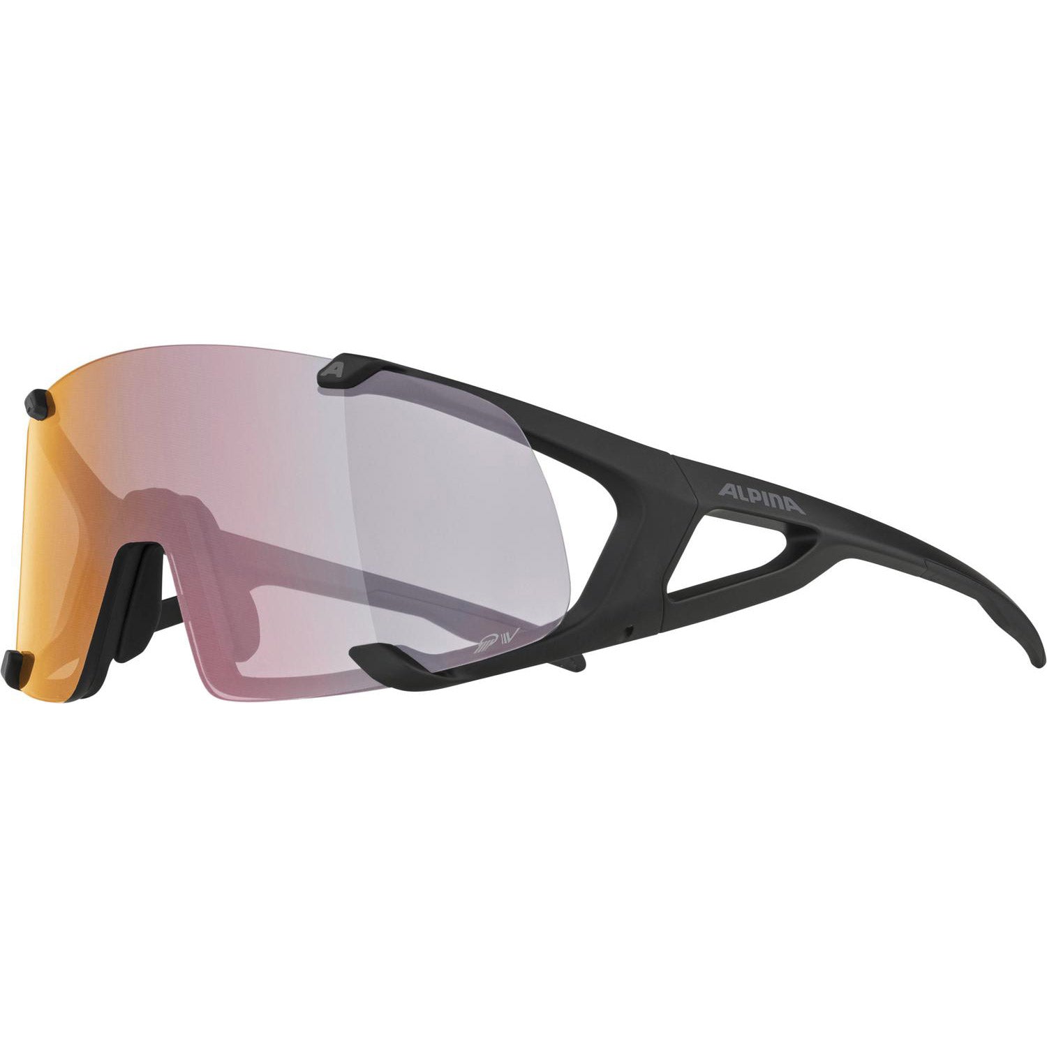 Alpina Bril HAWKEYE S QV zwart mat regenboogspiegel.Cat.1-3