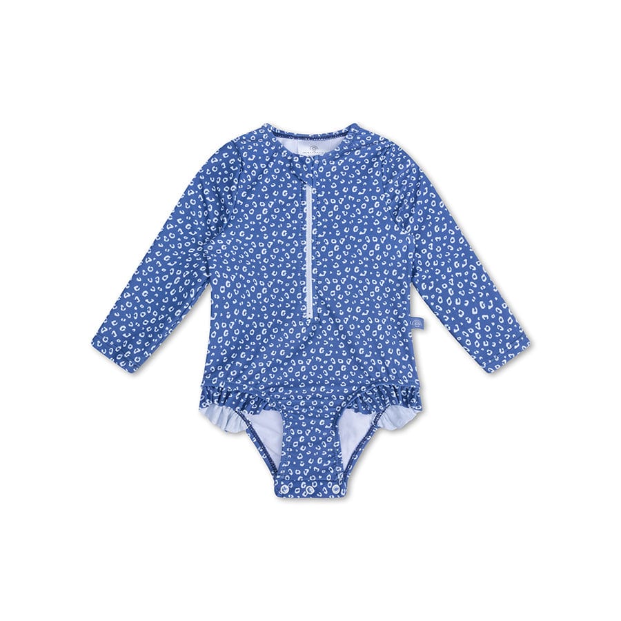 Luipaard | blauwe meisjes uv-badpak met lange mouwen