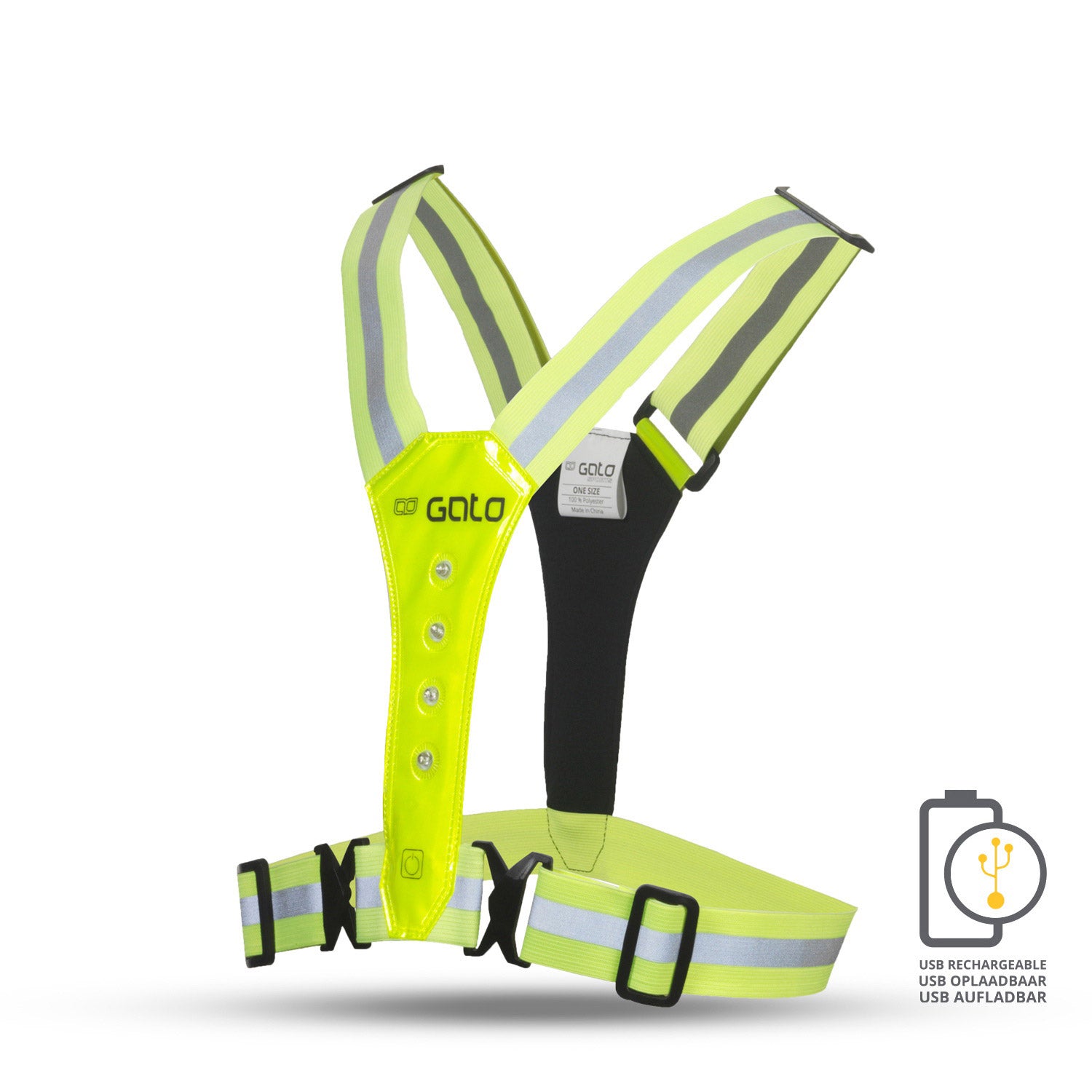 Gato veiliger sport led vest usb neon geel one size