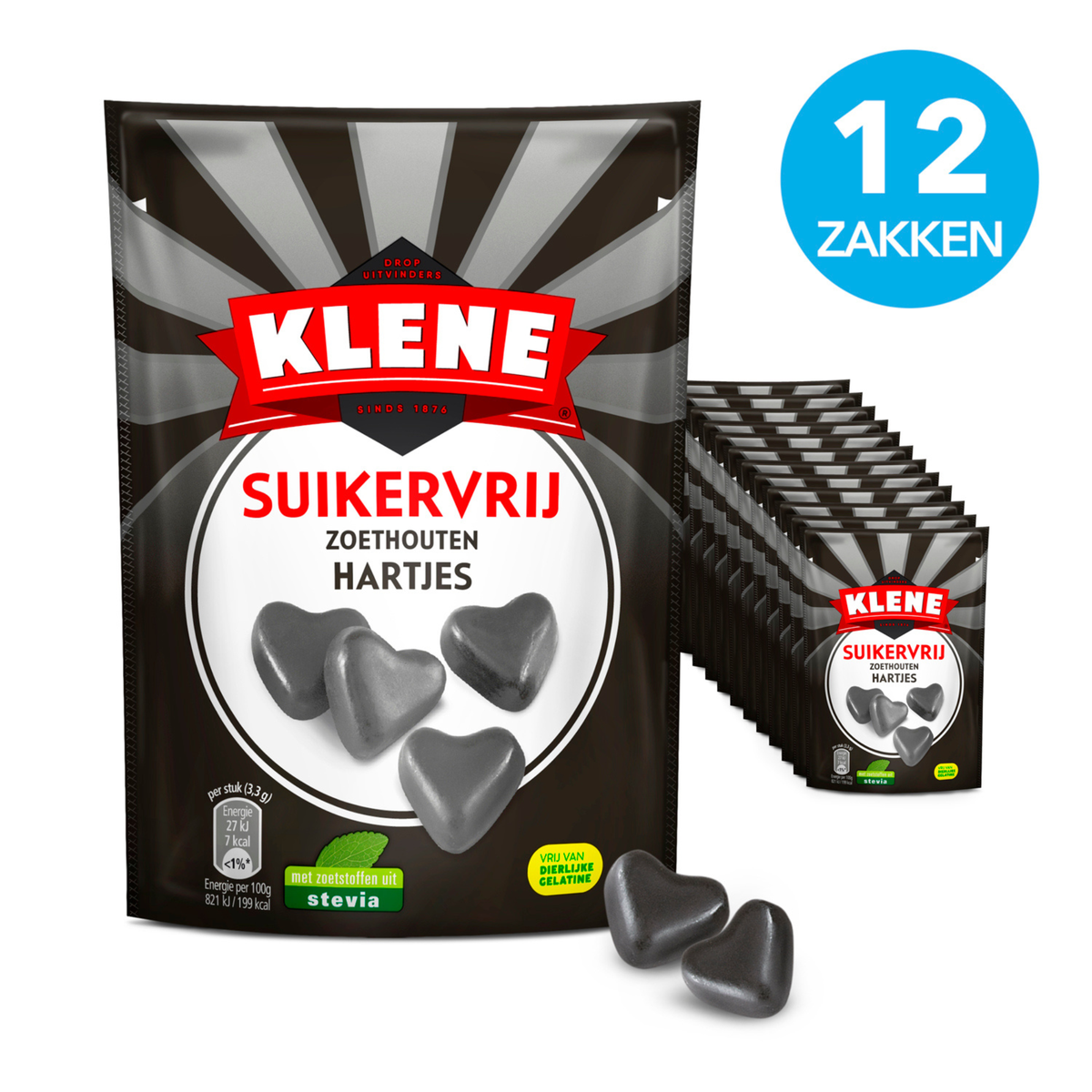 Klene zoethouten hartjes - drop - zoethout - suikervrij - 12x110g