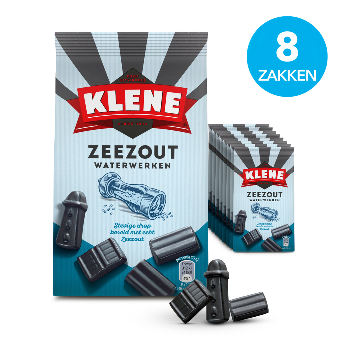 Klene zeezout waterwerken - drop - zout - 8x170g