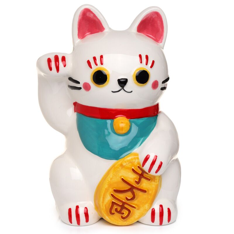 Maneki neko witte keramische spaarpot