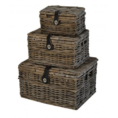 Dr rieten v-ager mand l met deksel 40x30x23 grijs