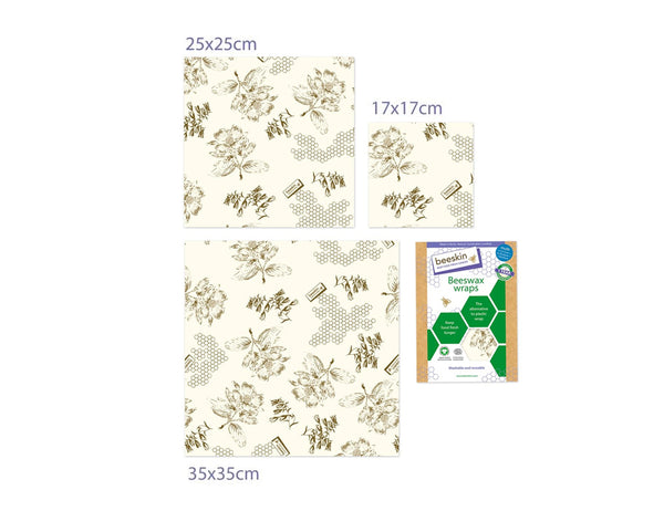 Beeskin Beeswax Wraps Set - small, medium and large - flower print
