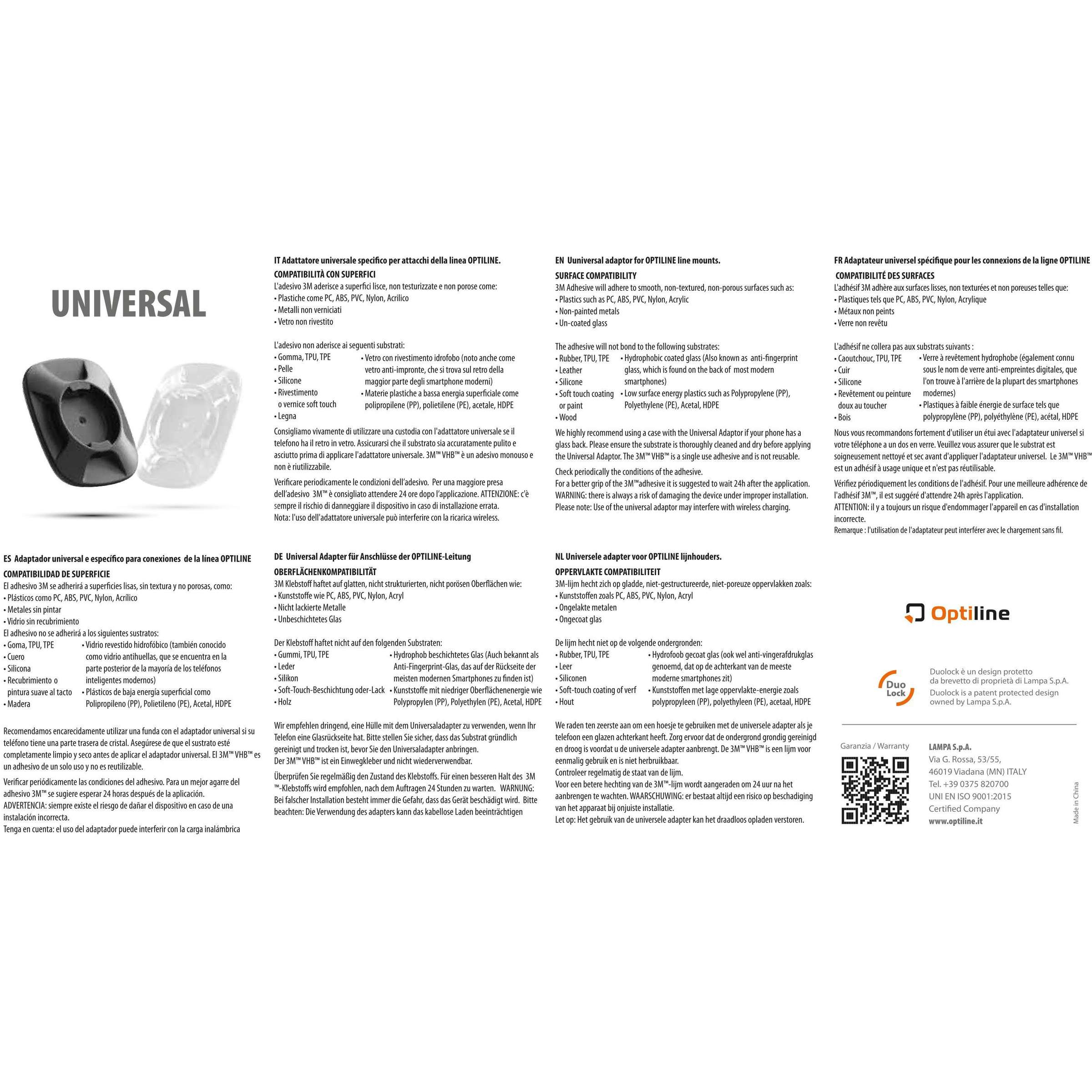 Optiline universal adapter clear