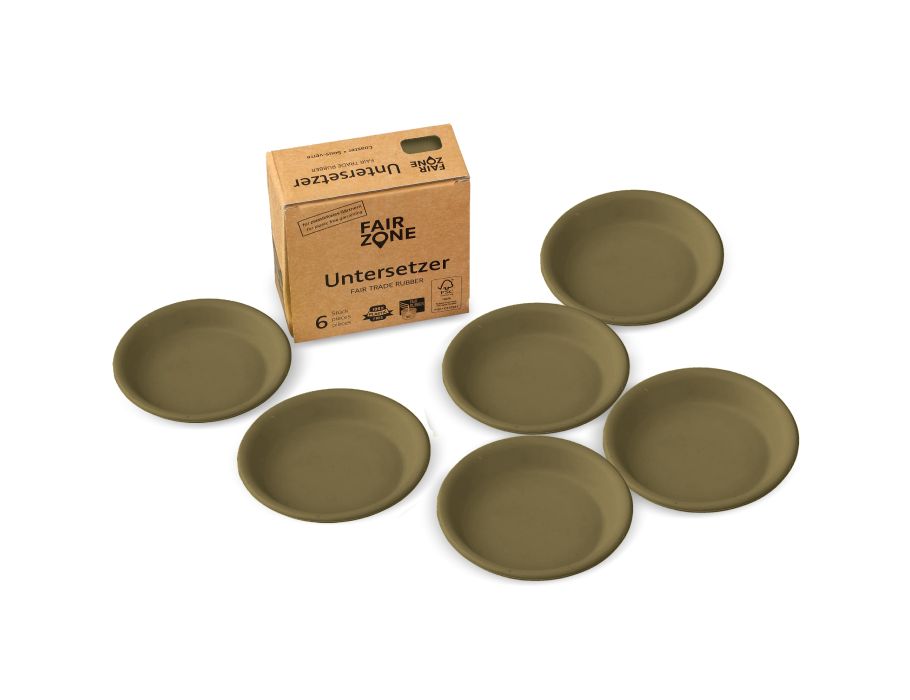 Fairzone onderzetters voor plantenpotten - rubber - olive - 6 stuks