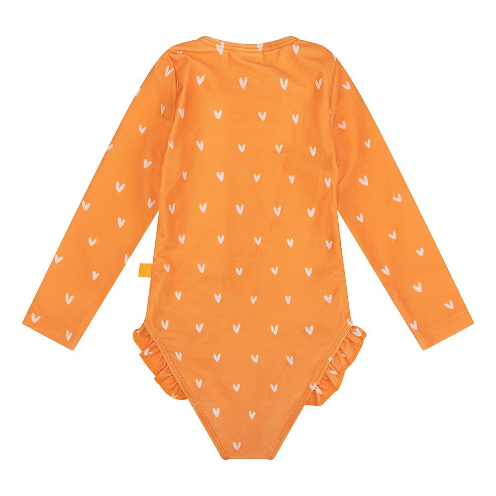 Oranje kus | oranje meisjes uv-badpak met lange mouwen