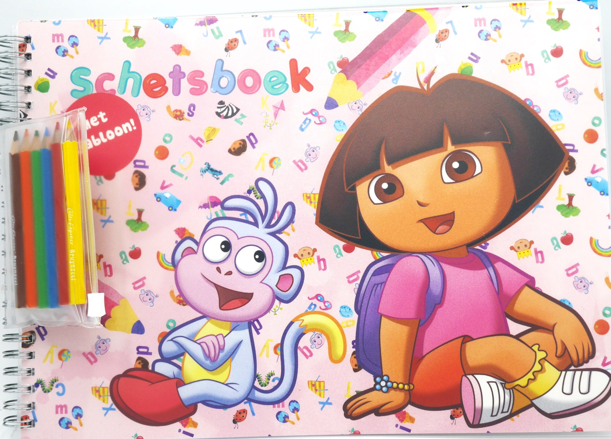 Bongers speelgoed dora en diego schetsboek met 6 kleurpotloodjes en tekensjabloon
